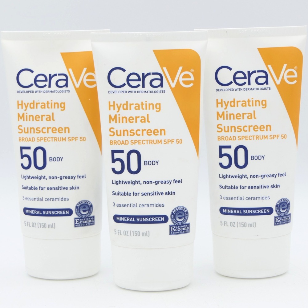 CeraVe Hydrating Mineral Sunscreen SPF 50 For Body 3 Pack 5 oz Ea Exp 2028